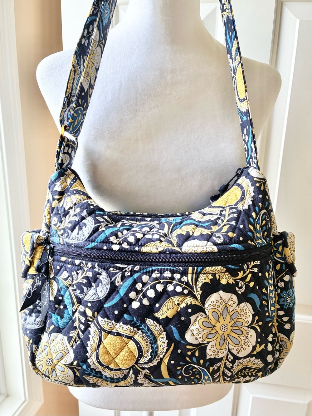 Vera Bradley Ellie Blue Cotton Quilted Crossbody Shoulder Bag Floral Multicolor